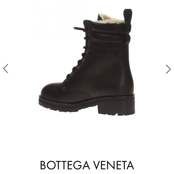 BOTTEGA VENETA Intrecciato Weave Calf Leather Lamb Fur Lined Combat Boots-Sz 8 - Picture 5 of 15